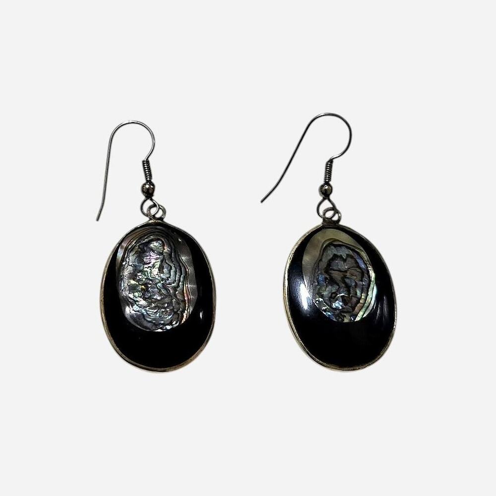 Vintage Mexican Alpaca nickel abalone dangle earrings